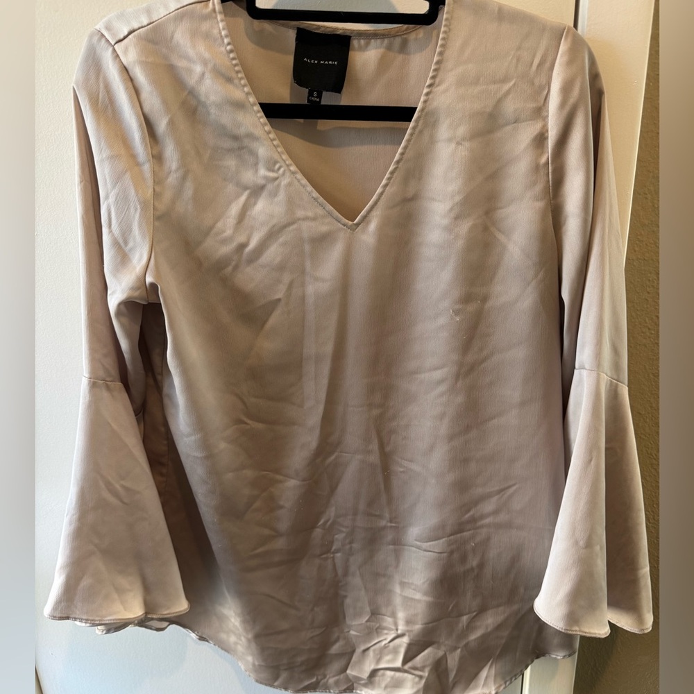 Alex Marie Cream V-Neck Blouse with Flared Sleeves